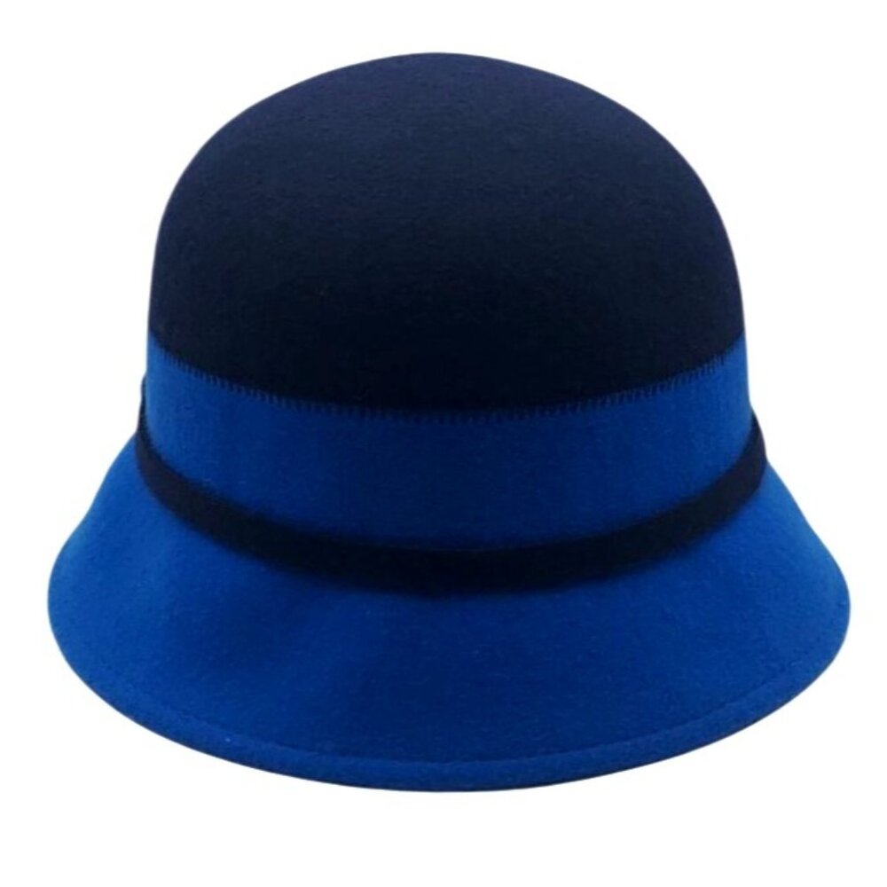 NEW Two-Tone Blue Wool Felt Cloche Hat With Rounded Crown & Contrast Band Target